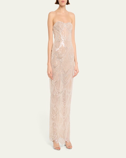 Giselle Blanc Strapless Bead & Sequin Gown