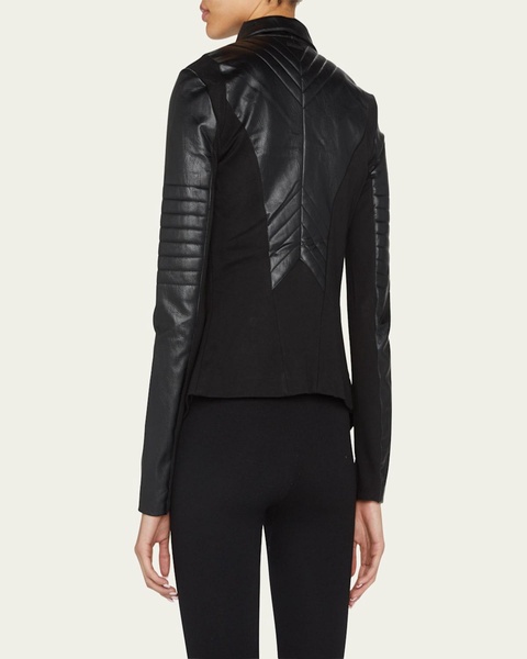Drape-Front Quilted Faux-Leather Jacket