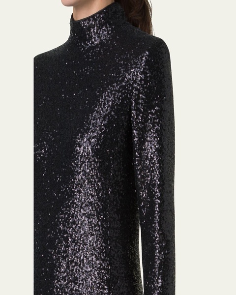 Sequined Jersey High-Neck Long Sleeve Gown
