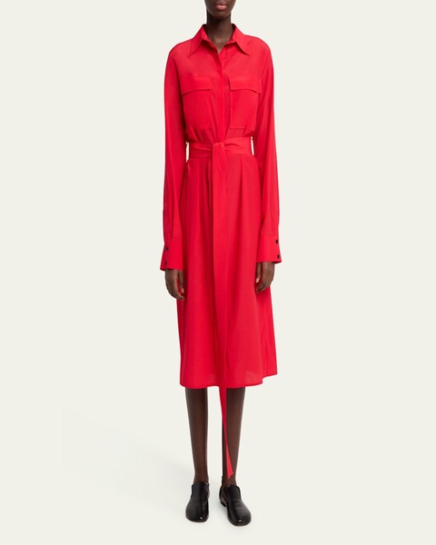 Mckenna Long-Sleeve Belted Silk-Viscose Shirtdress