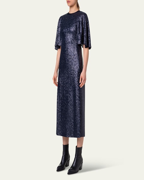 Sequin Jersey Cape Dress