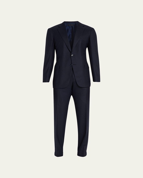 Men's Brun Wool Micro Check Suit