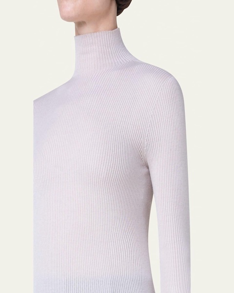 Cashmere-Silk Fine Ribbed Knit Pullover