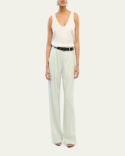 Pleated Wide-Leg Wool Pants