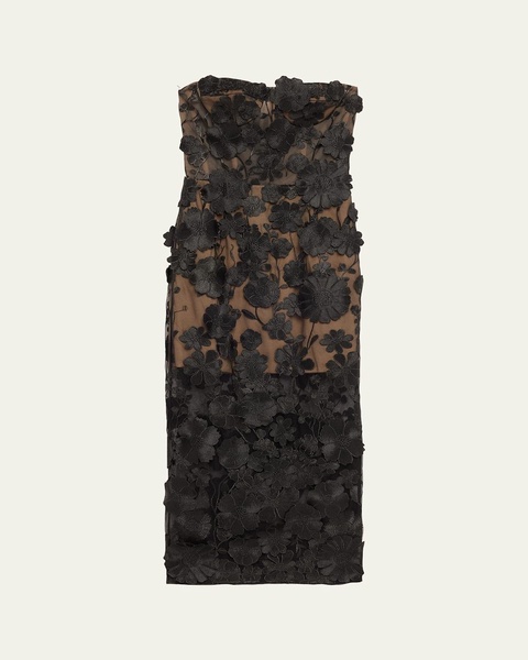 Jasmine Strapless Floral-Embroidered Midi Dress