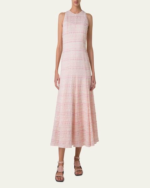 Sleeveless Tweed Organzino Midi Dress