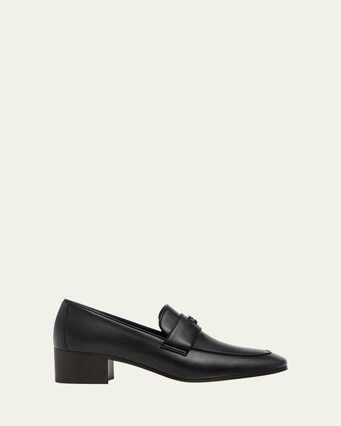 Leather Medallion Heeled Loafers