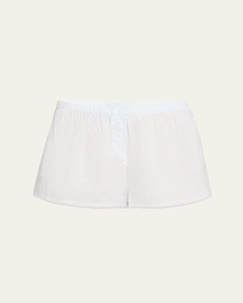 Gigi Striped Lace-Trim Cotton Boxer Shorts