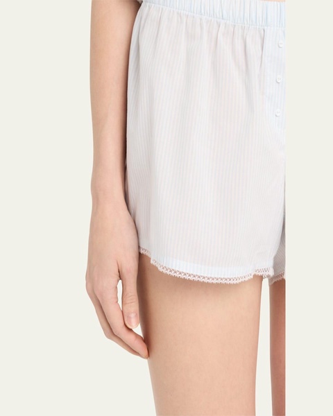 Gigi Striped Lace-Trim Cotton Boxer Shorts