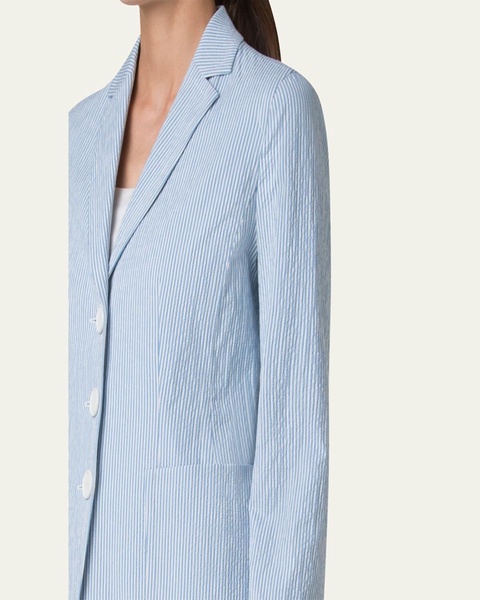 Striped Seersucker Three Button Blazer