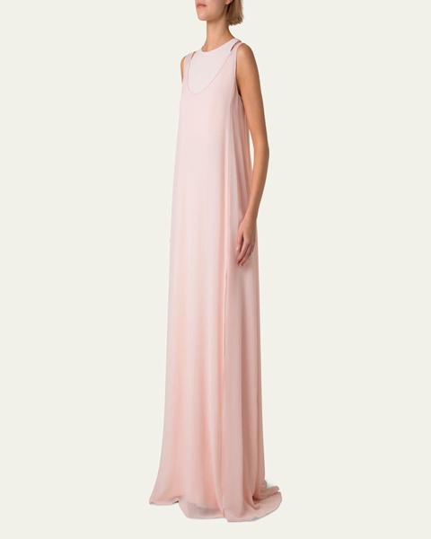 Layered Shoulder Cutout Silk Gown