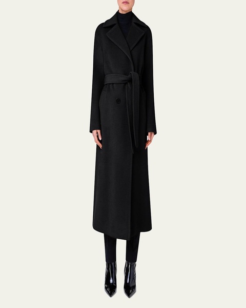 Long Double-Breast Belted Wool-Cashmere Coat