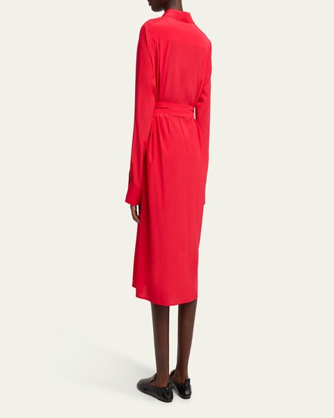 Mckenna Long-Sleeve Belted Silk-Viscose Shirtdress
