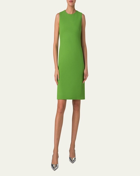 Sleeveless Wool Crepe Double-Face Sheath Dress