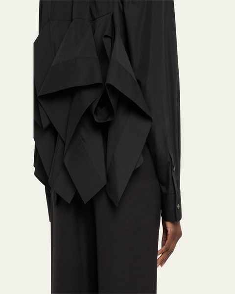 Poplin Ruffle Back Cropped Blouse