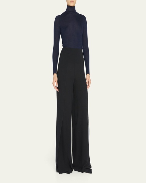 Layered Front-Slits Silk Georgette Wide-Leg Pants