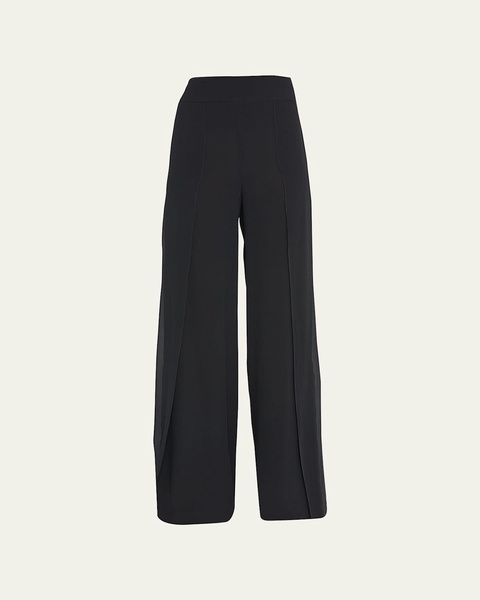 Layered Front-Slits Silk Georgette Wide-Leg Pants