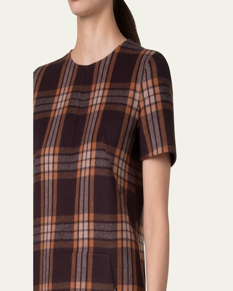 Reversible Check Silk Short Dress