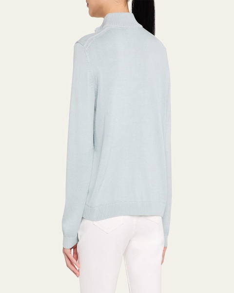 Cotton-Silk Tape Fitted Bomber Sweater