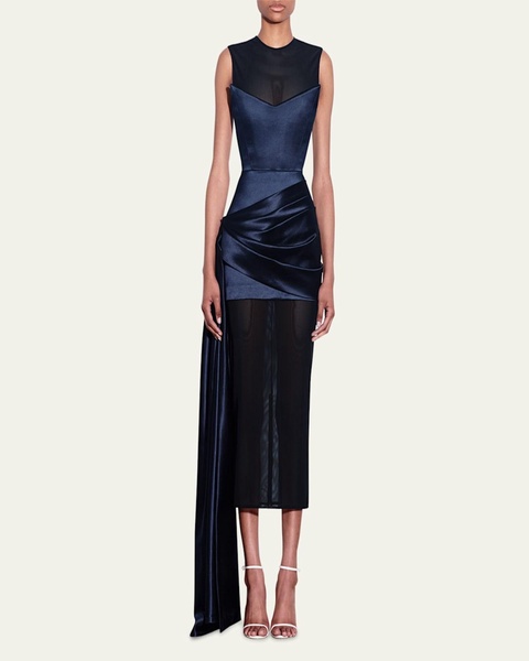 Power Mesh Sleeveless Midi Dress