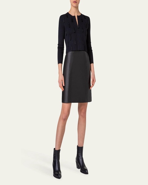 Tassel Zip Front Cropped Knit Cardigan