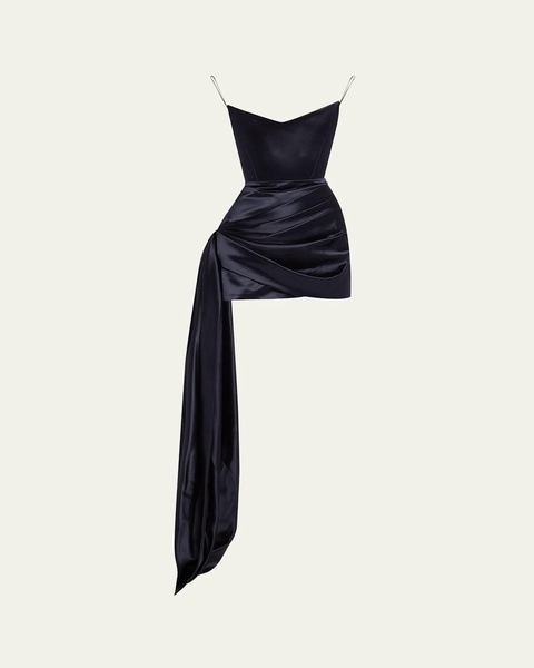 Strapless Corset Satin Mini Dress with Draped Panel