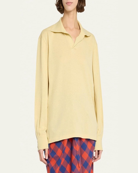 Jovani Polo Long-Sleeve Silk Top