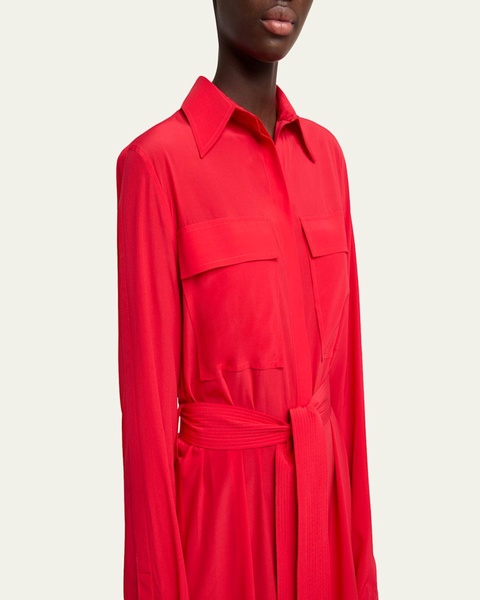Mckenna Long-Sleeve Belted Silk-Viscose Shirtdress