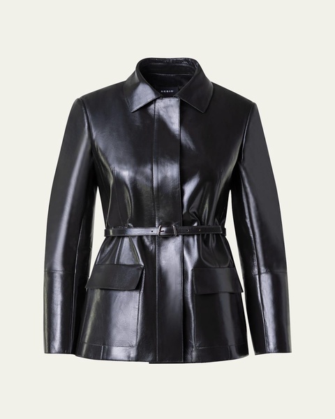 Whisper Lacquer Leather Jacket with Belt