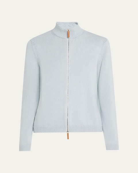 Cotton-Silk Tape Fitted Bomber Sweater