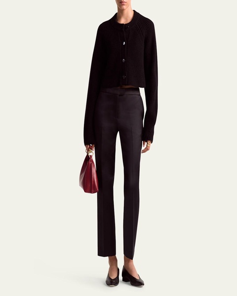 Drew Ribbed Wool Cashmere Cropped Cardigan Sweater