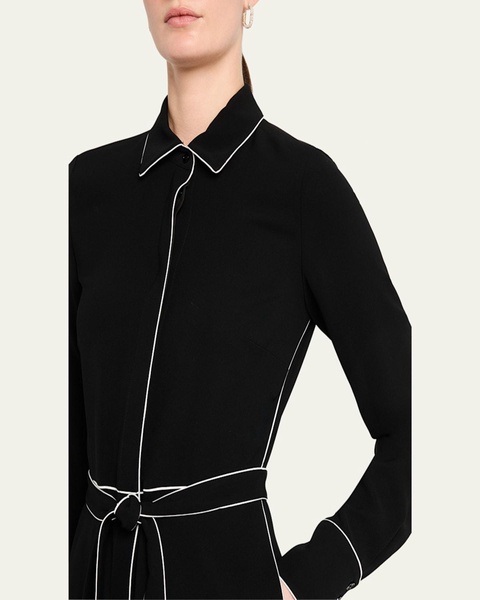Piped A-Line Midi Shirtdress