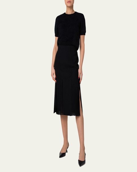 Plisse Inset Wool Double-Face Skirt