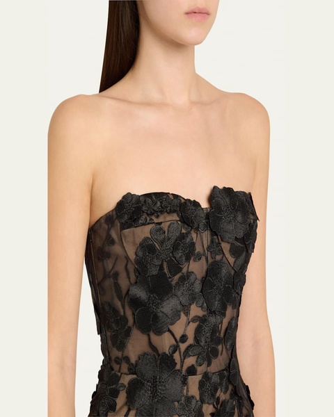 Jasmine Strapless Floral-Embroidered Midi Dress