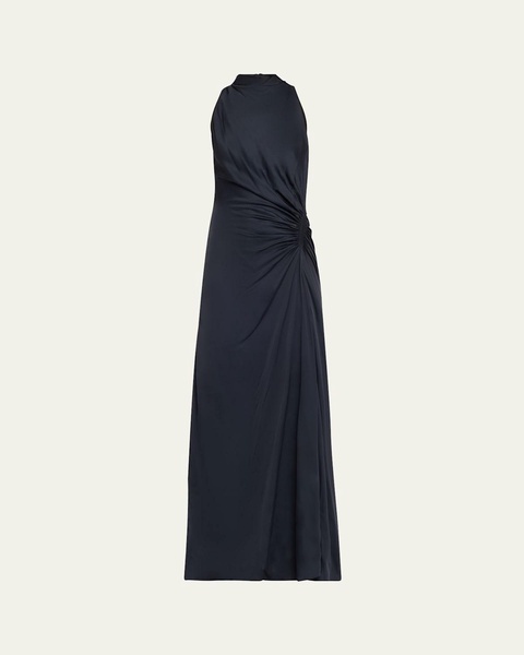 Inez Pleated High-Neck Gown