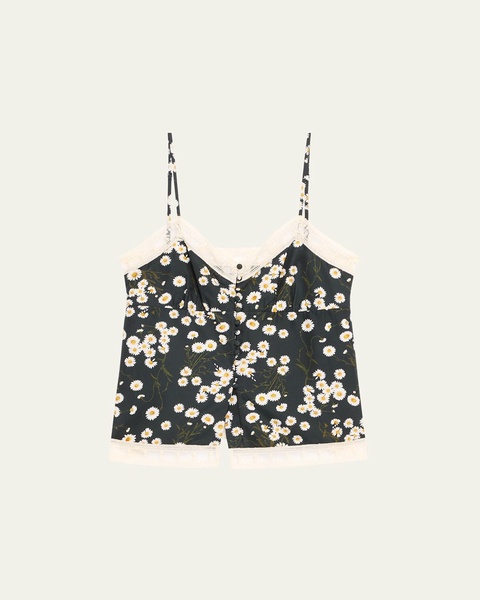 Toi Floral-Print Lace Trim Cami