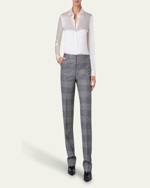 Button Down Silk Satin Stretch Blouse