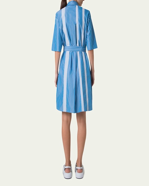 Striped Cotton Poplin Belted Short-Sleeve Shirtdress