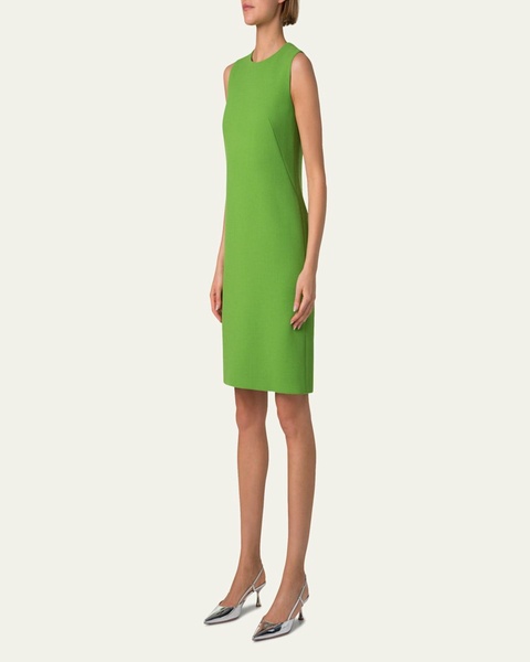 Sleeveless Wool Crepe Double-Face Sheath Dress