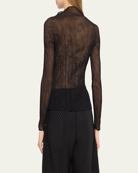Chiffon Twist Crinkled Turtleneck Top