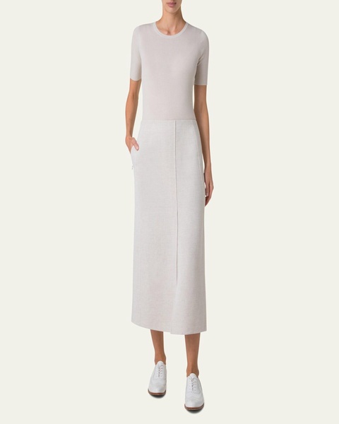 Twisted Linen Double-Face Midi Pencil Skirt