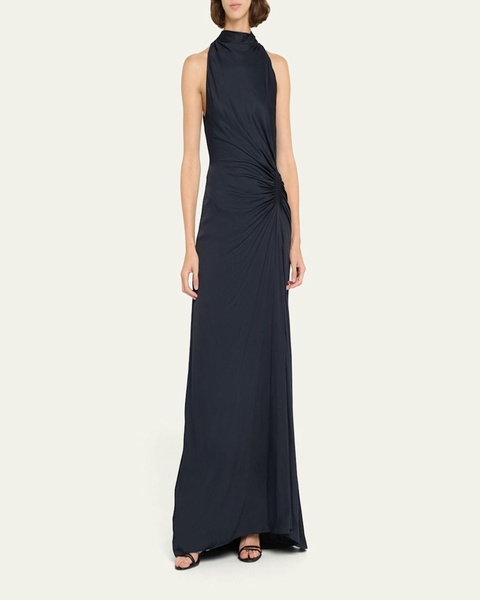Inez Pleated High-Neck Gown
