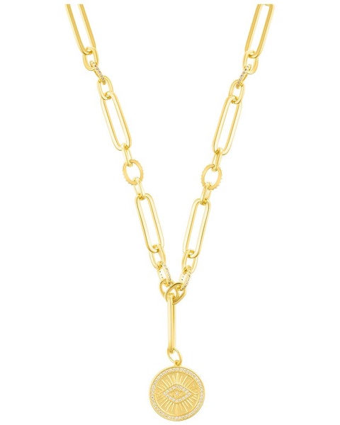 ADORNIA 14K Plated CZ Evil Eye Mixed Link Y-Necklace Necklace