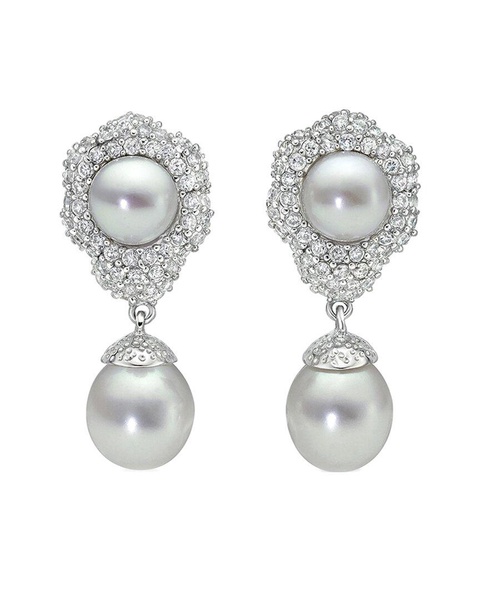 BELPEARL Silver 10/8-7mm Freshwater Pearl CZ Earrings