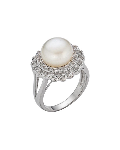 BELPEARL Silver 10-11mm Pearl CZ Ring