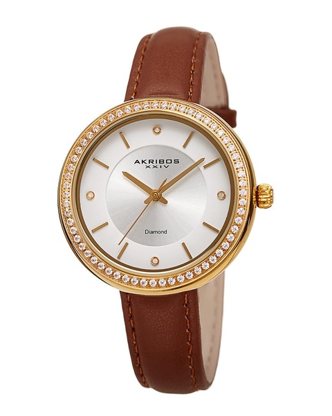 Akribos XXIV Women's Leather Diamond Watch