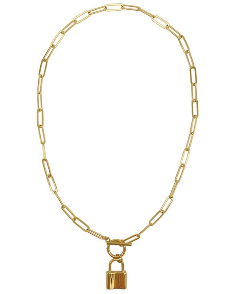 ADORNIA 14K Plated Lock Paperclip Chain Necklace