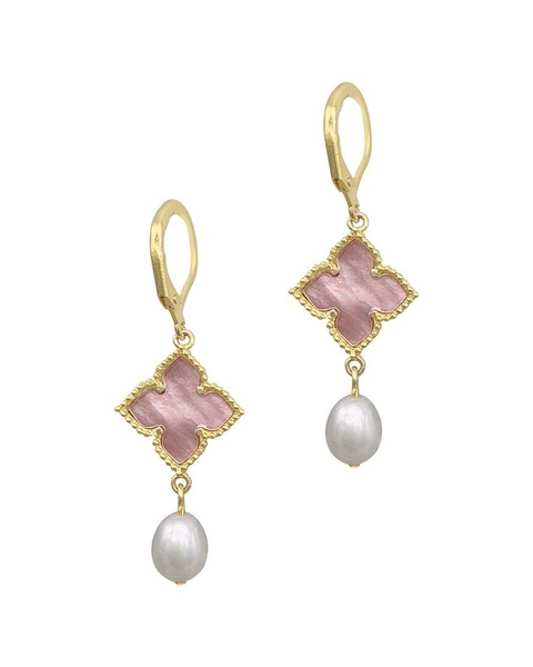 ADORNIA 14K Plated 5mm Pearl Floral Drop Earrings