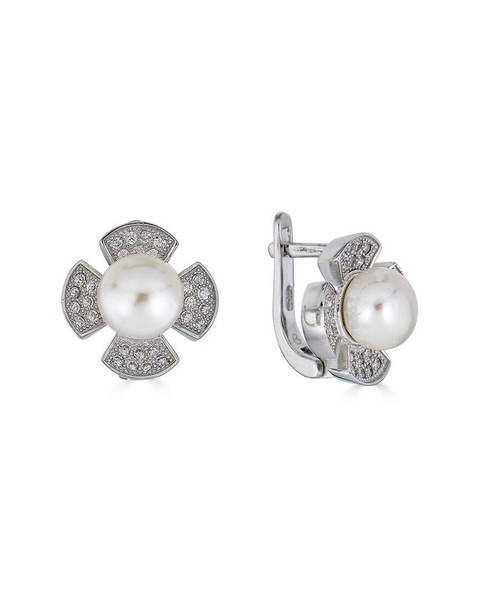BELPEARL Silver 8.5mm Freshwater Pearl CZ Earrings