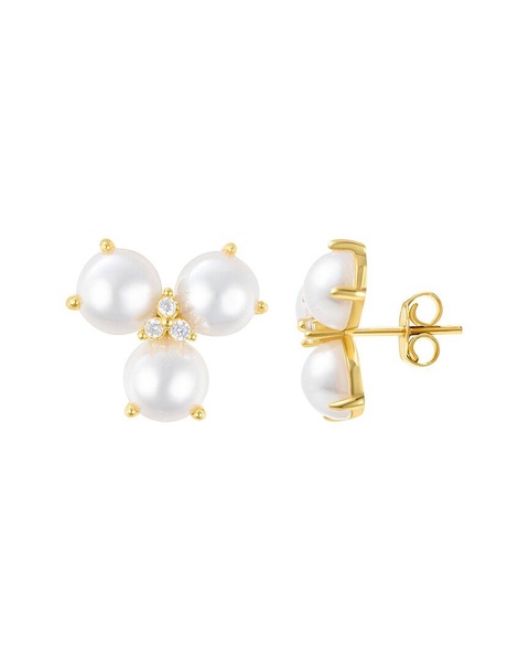 ADORNIA 14K Plated 7mmmm Pearl CZ Flower Earrings